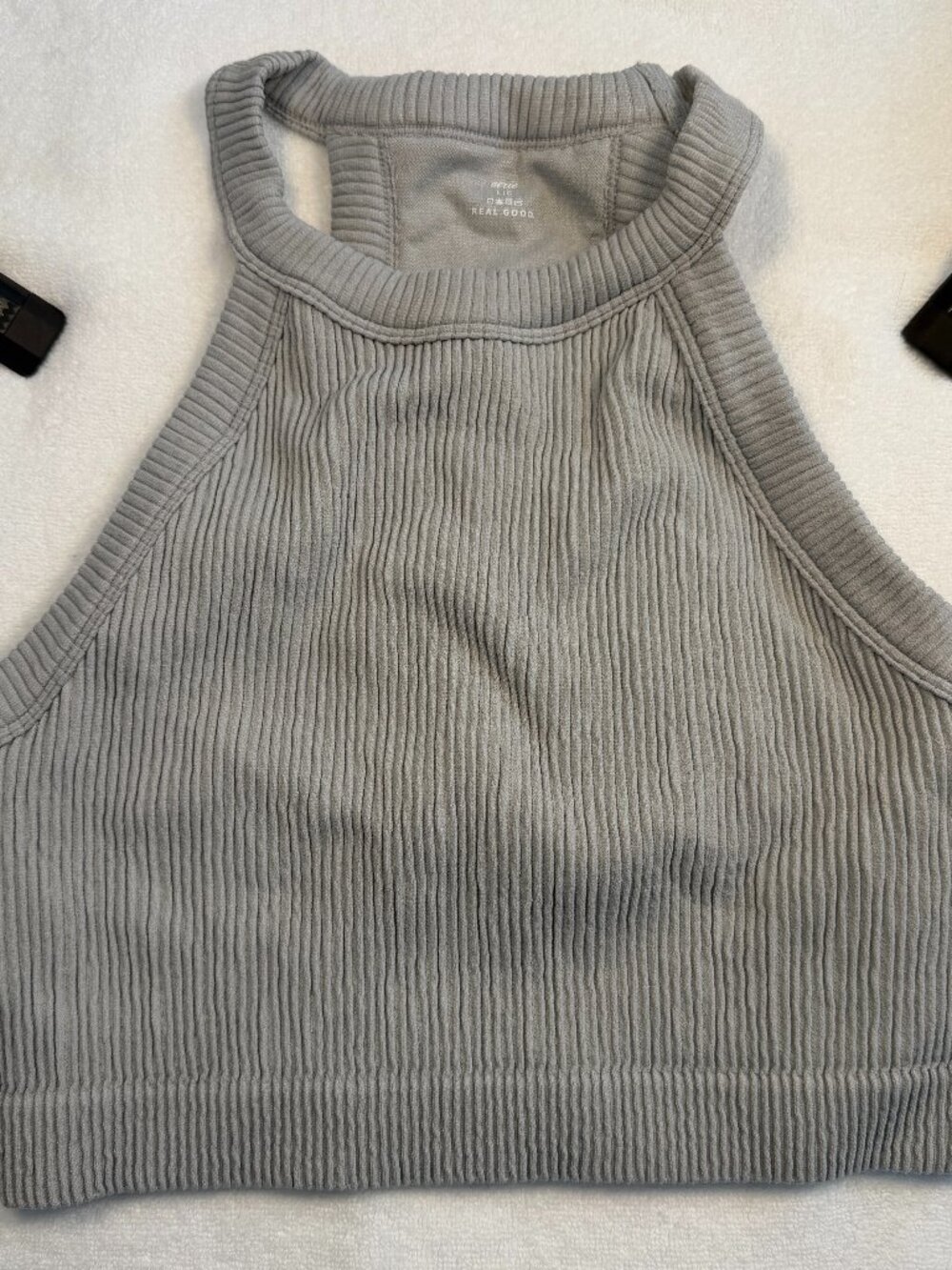 NWT Aerie Womens Ribbed Crop Top Gray High Neck Sleeveless Tank Large - Picture 1 of 4